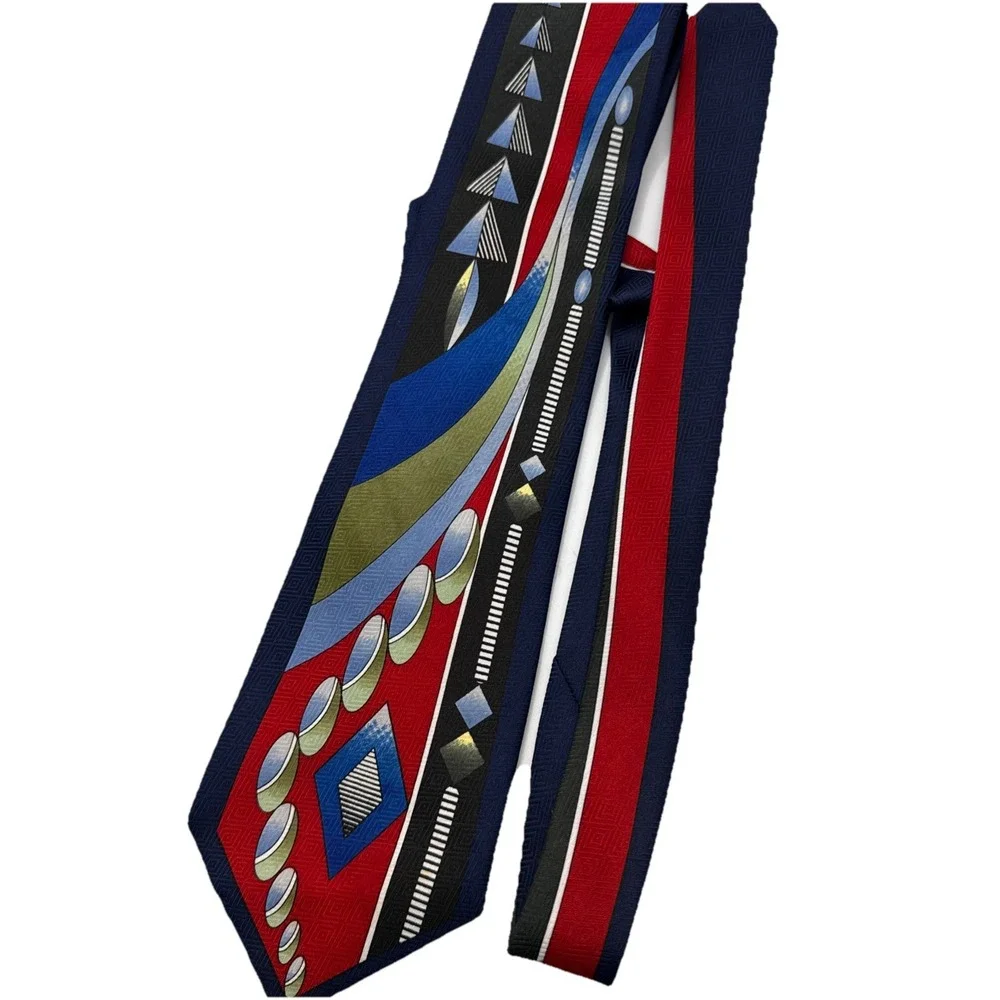 Umo‎ Lorenzo Italy Geometric Navy Neck Tie
